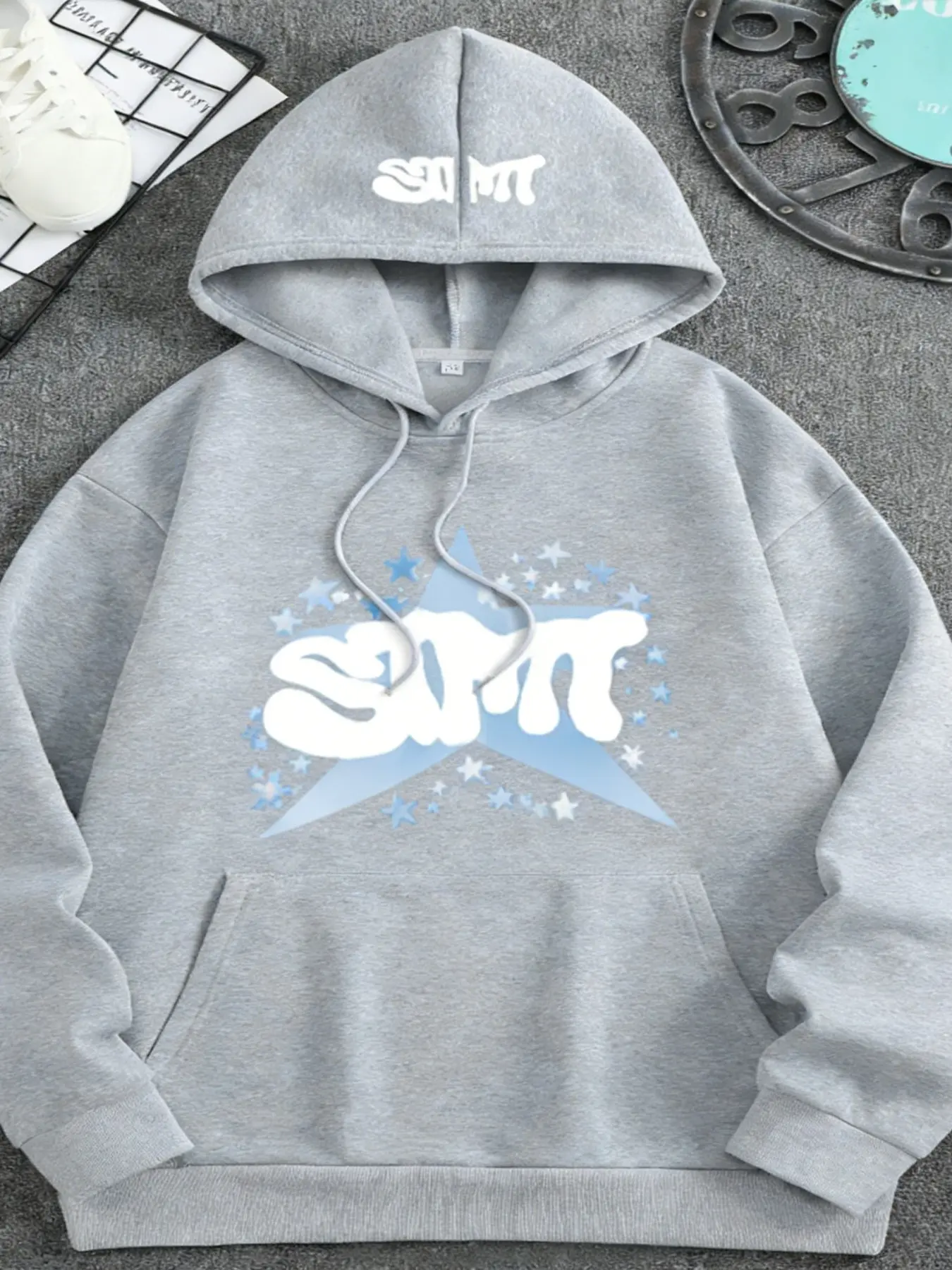 Men's Emrg Loose Hoodie Sweatshirt with Slogan & Cartoon Pattern, Long Sleeve Casual Top for Summer & Fall, Fitted Style