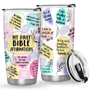 1pc,20oz/590ml,Stainless Steel Drinkware,Leakproof Insulated Tumbler,Inspirational Quotes Stainless Steel Insulated Tumblers With Lid,Inspirational Bible Affirmation Coffee Travel Mug Cup,Gift For Spiritual Encouragement,For Christmas And Easter