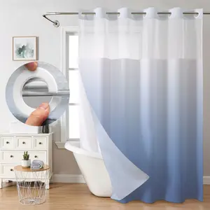 No Hook Gradient Waffle Shower Curtain, Double Layer with Inner Liner, Stylish Bathroom Decor for Home