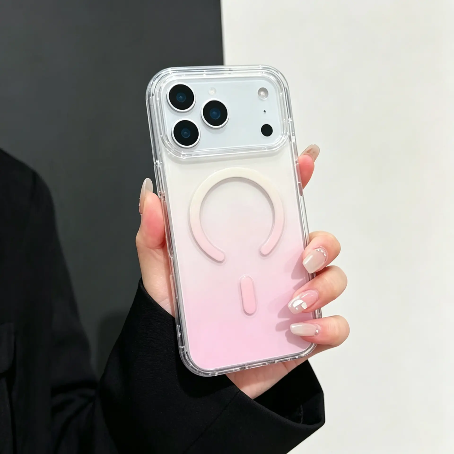 Transparent Gradient Magnetic Casing for iPhone 17 Pro Max Smartphone - Hollowed-Out Large Window Design, Raised Shockproof Frame, Drop-Resistant Handheld Devices Cover