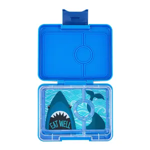 Yumbox Leakproof Bento Snack Box - 3-Compartment Food Tray for Fresh Snacks On-The-Go - Surf Blue with Shark Tray Design