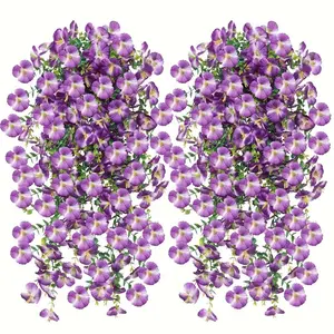 2pcs Hanging Artificial Viola Flowers, Lifelike Artificial Flower, Artificial Flower Arrangements, UV Resistant Realistic Fake Plants, Outdoor Garden Porch Balcony Decor, Indoor Home Wedding Christmas Decoration