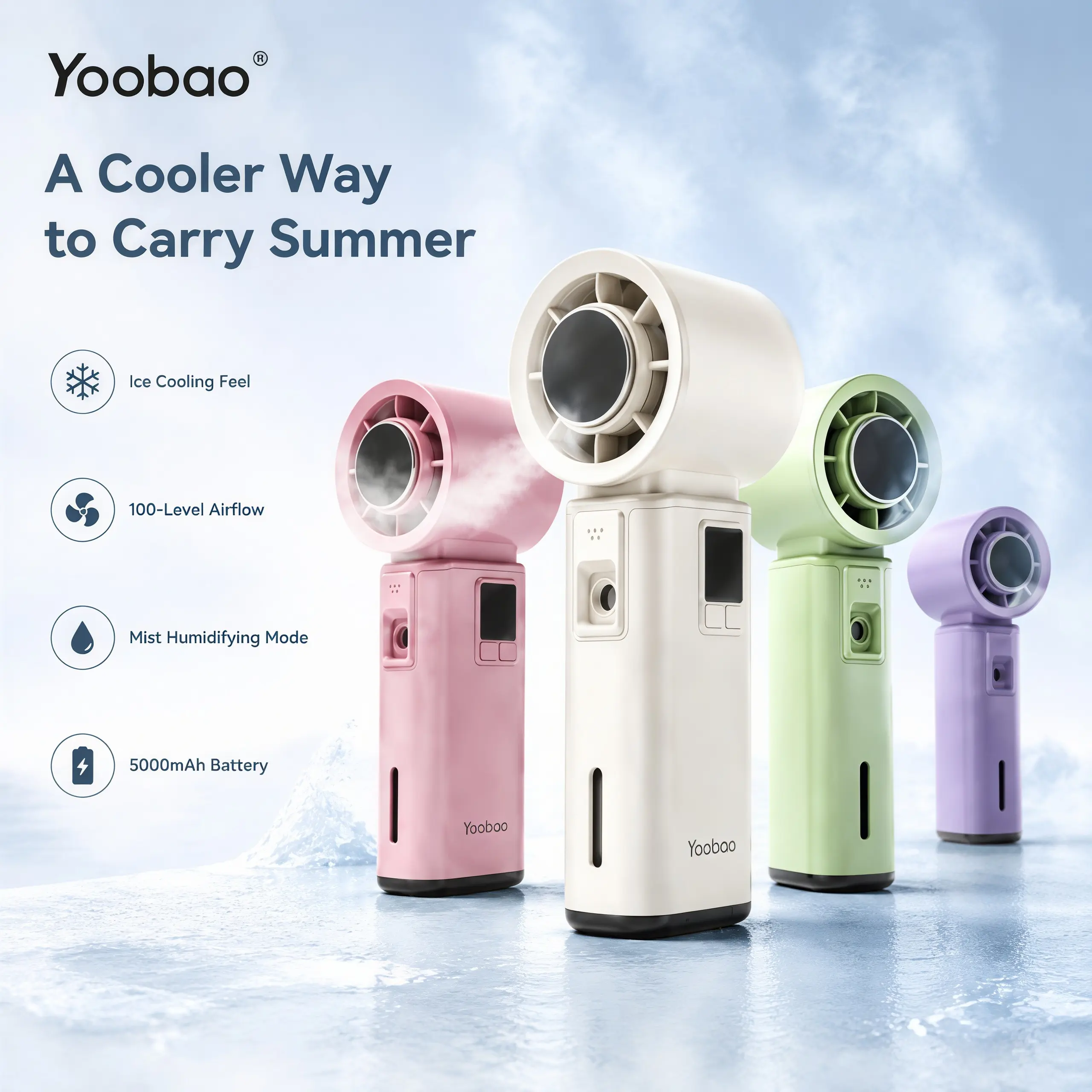 Portable Misting Handheld Fan F631, 5000mAh Rechargeable Spray Cooling Mini Fan, 100 Speeds, Type-C Charging for Desk, Travel, Outdoor