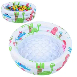 Inflatable Swimming Pool, Portable Kiddie Inflatable Swimming Pool, Durable PVC Inflatable Round Swimming Pool with Vivid Dinosaur and Plant Design, Circular Inflatable Swimming Pool for Home Garden
