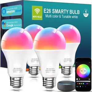 Smart Light Bulbs, 9W A19 E26 800LM WiFi Bluetooth LED Bulbs Compatible with Alexa, Google Assistant & Home, 16 Million Colors Music Sync Color Changing Dimmable RGBWW Lights Bulb (4)