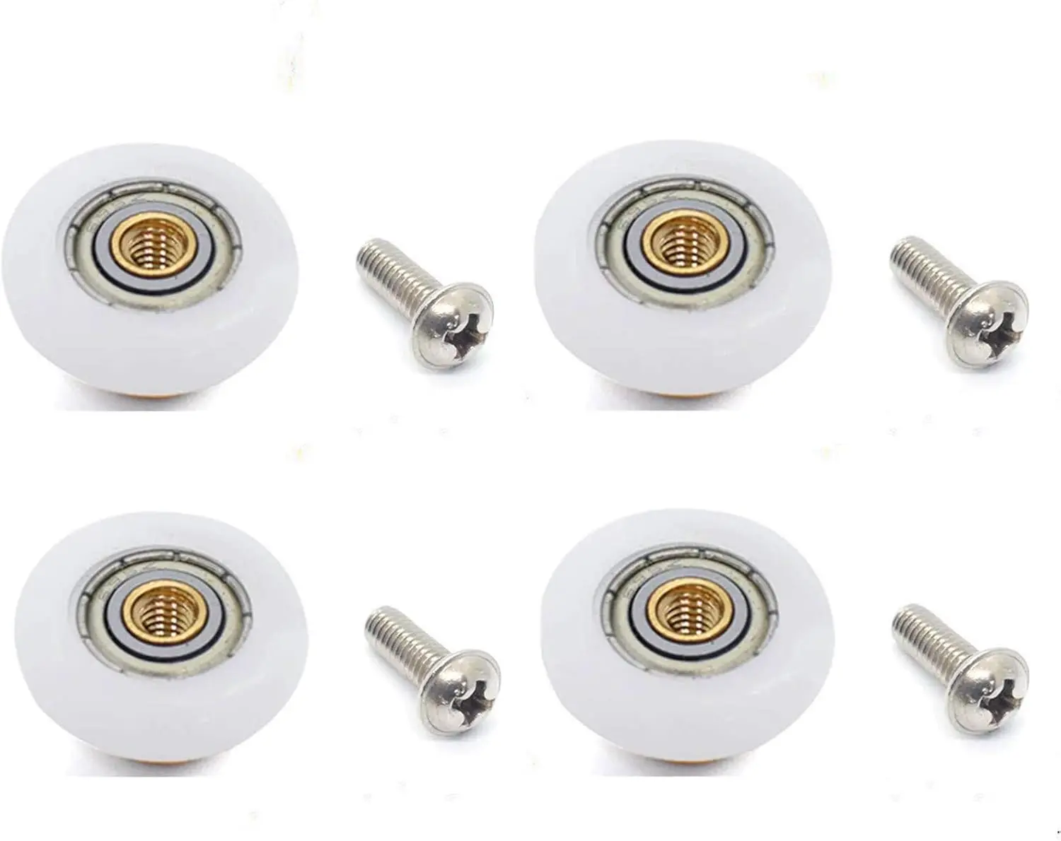 4 Sets Bathroom Glass Sliding Door Pulley Replacement Parts, 19mm x 5mm Copper+POM Wheels, Synthetic Shower Door Rollers Runners with Screws, Shower Bath Accessories