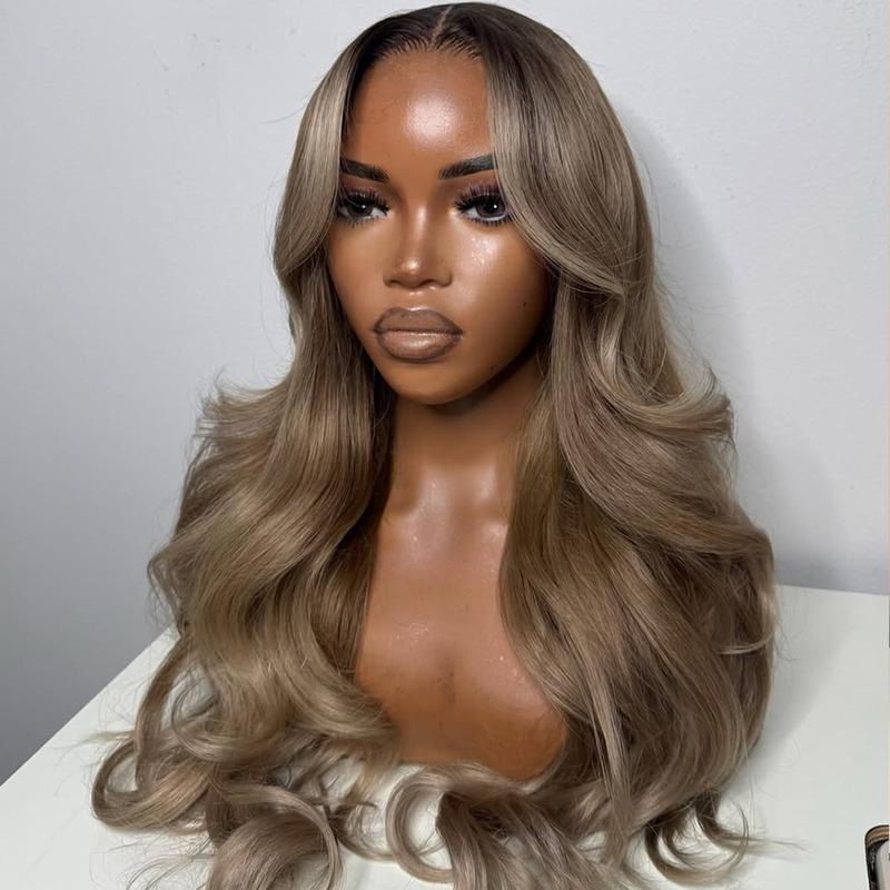 Ombre Grey Ash Blonde With Brown Roots Colored 13X6 Lace Frontal Wig Pre plucked Glueless For Black Girls Hd Transparent Lace Front Human Hair Wigs Natural Hairline Can Be Restyled Suit for Any Occasions