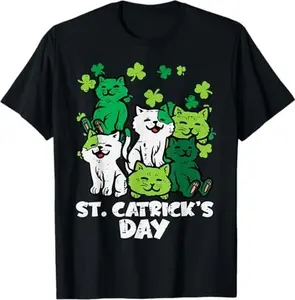 St Patricks Catricks Day Cats Saint Pattys Women T-Shirt with Cute Cat Design and Shamrock Accents