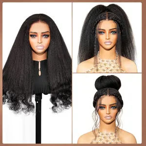 【All in One 3D Lace Half Wig】 Arabella Yaki Finger Curly Glueless Half Wig Can Be Used As Glueless Wig/Half Wig/360 Wig 100% Human Hair Double Lace Snug Fitting
