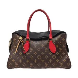 Pre-owned Louis Vuitton leather Tote Bags Tuileries Monogram Canvas Top Handle Bag with Red and Black Trim and Gold Hardware