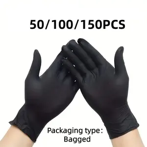 50/100/150Pcs Disposable black PVC gloves, Disposable cleaning gloves, Disposable thickened gloves, specifically designed for kitchen users and suitable for all four seasons