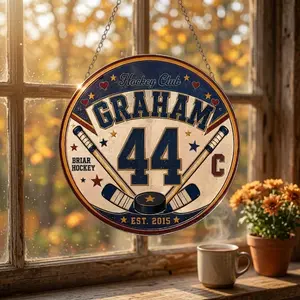 Garrett Graham #44 Suncatcher - Briar University Hockey Club Stained Glass Window Hanging - Off Campus Series Elle Kennedy Book Merch, Hockey Romance Booktok Decor, Book Boyfriend Gift, College Hockey Fan Gift