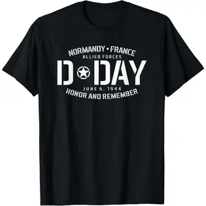 100% Cotton Normandy France D-Day Honor and Remember Solid White Print T-Shirt