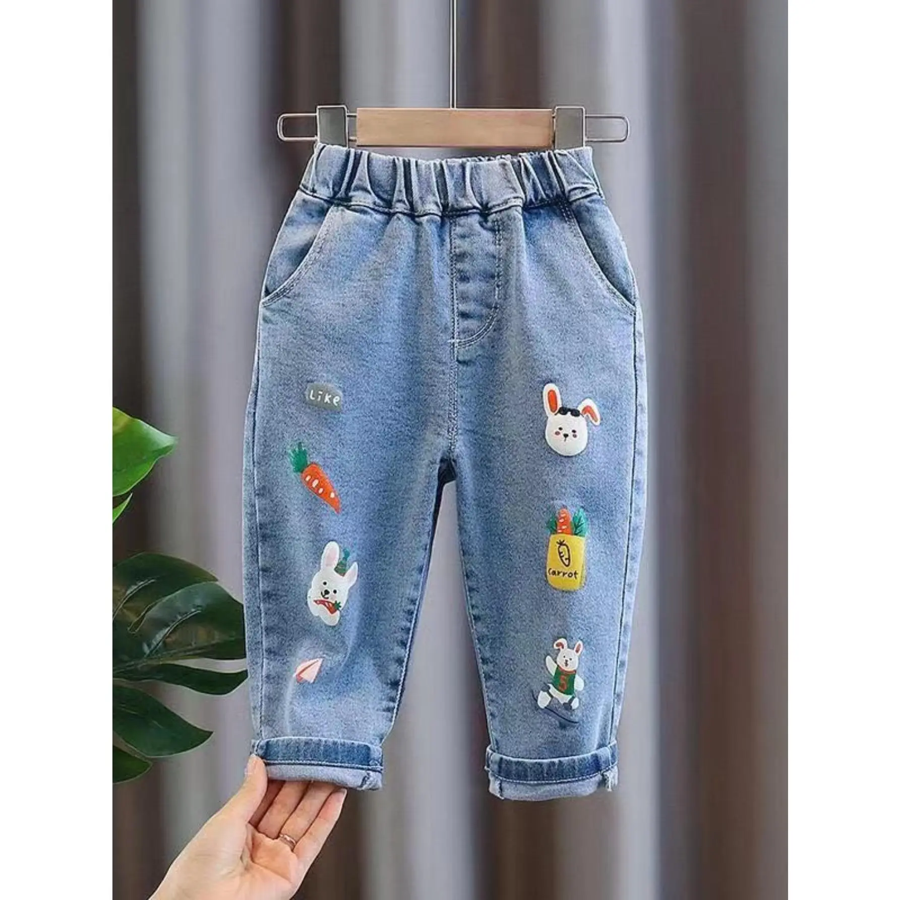 Girls' Pants Bottoms, Loose-fitting Solid Color Polyester Casual Trousers for Autumn Kids' Wear