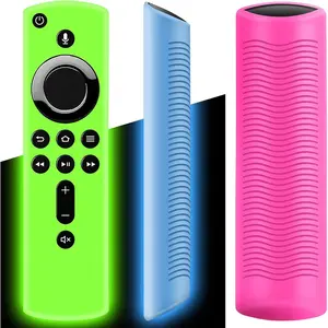 [3 Pack] Firestick 4K Remote Cover, Fire Remote Case Shockproof, Anti Slip Remote Control Covers, Compatible for Firestick 4K(2nd Gen)/(3rd Gen, Pendant Design) (Glow Blue/Green+Rose Red)