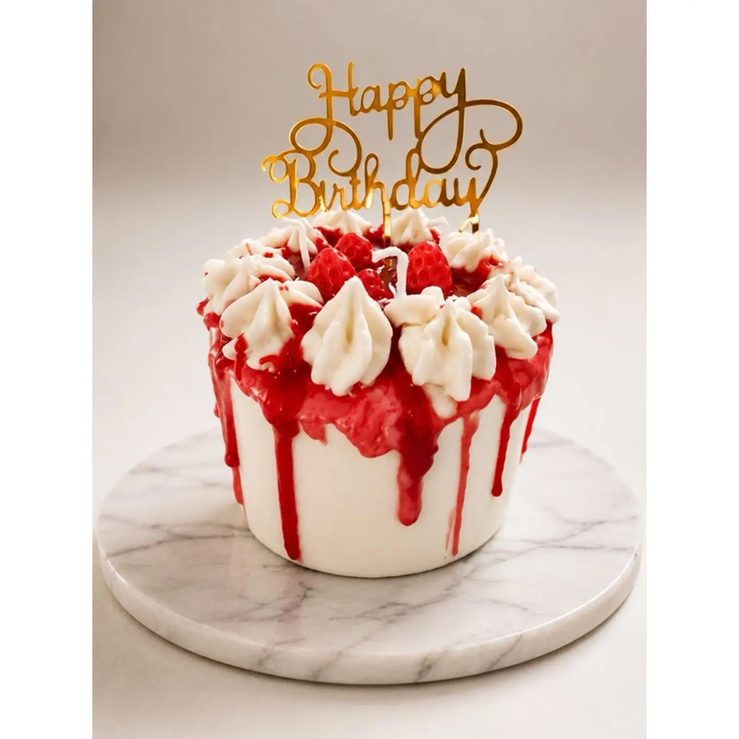 Scented Coconut and Strawberry Cake Candle for Birthday Celebrations