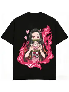 Devil Killer Nezuko Kamado T-shirt 2026 Summer New Anime Printed Men's and Women's Loose Casual Parent Child Short Sleeved Top