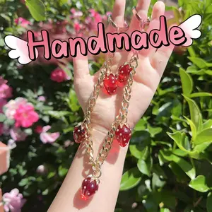 Handmade Gifts Red Resin Strawberry Cluster Gold Silver Bag strap Charm, Keychain.Novelty bagstraps