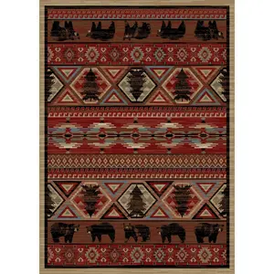 212 MAIN Mayberry Lodge King Red Pine Polypropylene Machine-Made Area Rug, 2ft3in x 7ft7in, Rustic Indoor Living Room Decor Rug