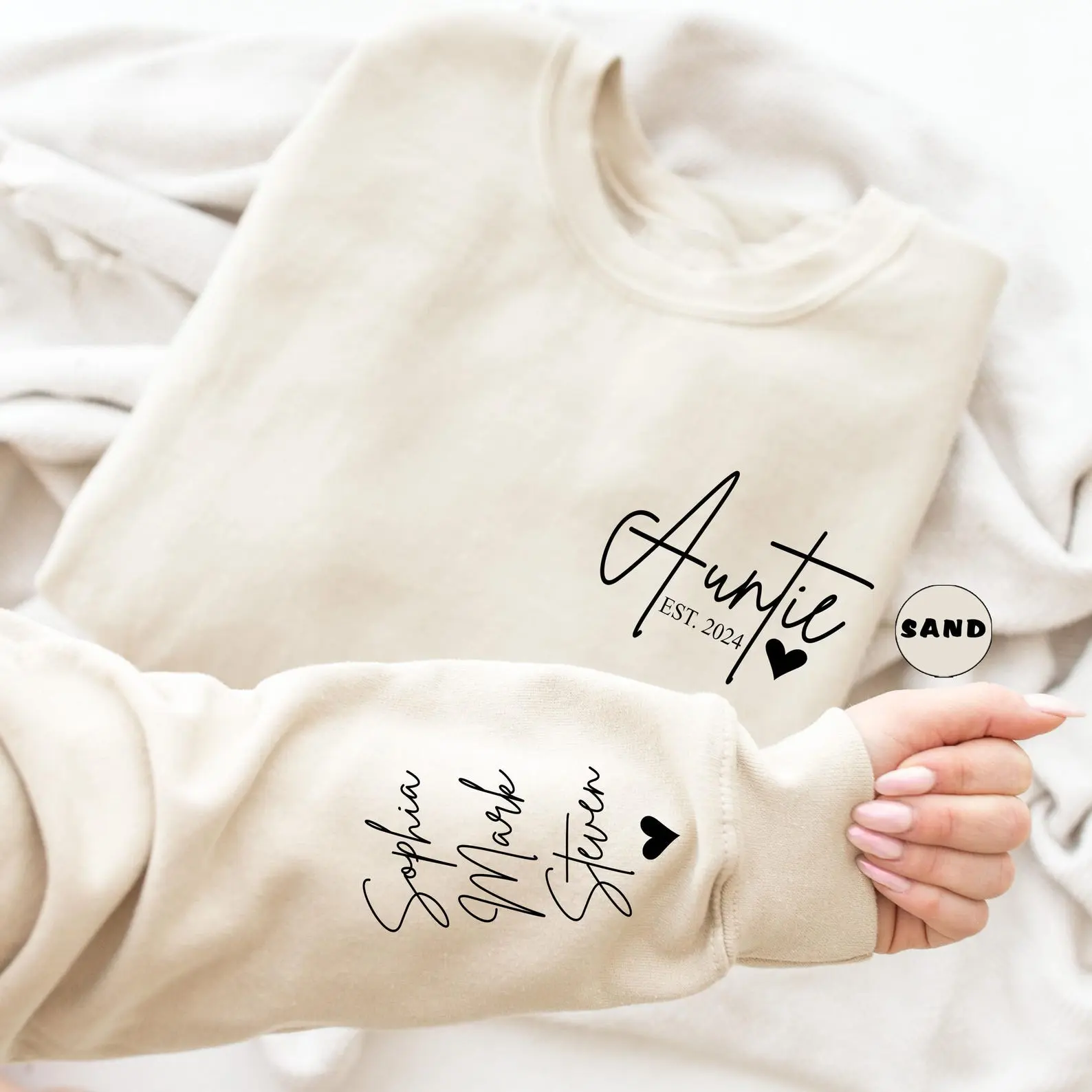 Custom Auntie Sweatshirt: Personalized Nieces Nephews Names, Pregnancy Reveal (please note your personalization details)