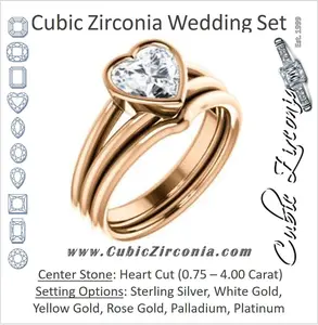 CZ Wedding Set, featuring The Shae engagement ring (Customizable Heart Cut Split-Band Solitaire)