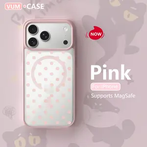 VUM Pink Spots For iPhone 17 Pro Max/Samsung Galaxy S25 Case Card Holder Anti-fingerprint | Highly Rated | Trending 2026 | 100% Brand New Beige Gradient Glitter Powder Women Couples Clean Girl Soft Girl Aesthetic Drop Tested #MagSafe #MustHave #PhoneCase