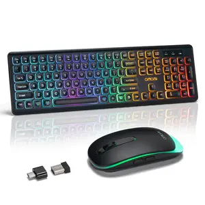 CHONCHOW Slim Wireless Keyboard and Mouse Combo , Rechargeable Rainbow LED Light Up Wireless Keyboard and Mouse Quiet Mouse and Keyboard for Mac, Windows, Laptop, PC Xbox PS4 PS5
