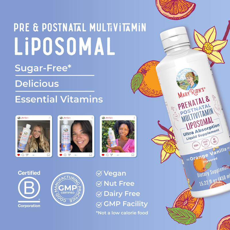 MaryRuth’s Liposomal Prenatal & Postnatal Multivitamin- Formulated for Pre-Conception, Pregnancy & Nursing - Prenatal Vitamins - Vegan - 30 Servings