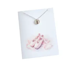 Ballet Necklace, Engraved Ballerina Slippers Pendant, Dance Shoes Jewelry Gift, Dancer Coach Necklace Gold or Silver Keepsake Gift With Greeting Card