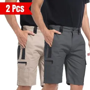 HOMUG 2solid color men's shorts with zippered pockets, waterproof tactical work pants without waistband, regular sports pockets, durable and wear-resistant outdoor training pants, golf club shorts (9 pockets) suitable for my sports shorts SpringStatements