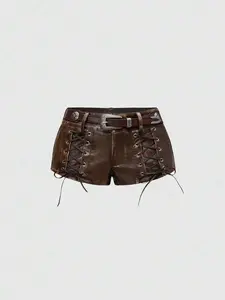 EDITION Millennium Babe Vintage Hippie Babe Animal Print Faux Fur Patchwork Mini Low Waist Shorts For Women
