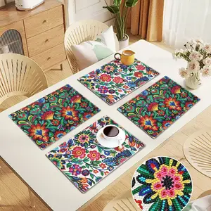 4-Pack 11.81*7.87 Inch Diamond Painting Table Mats DIY Craft Kit, Colorful Floral Theme, Use as Placemats Desk Mats Coffee Table Pads,Full Diamond Painting Tools Included, Great for Gift or Self Use