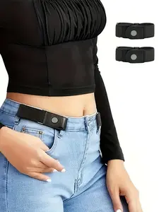 2 pcs No Buckle Elastic Belt | Jeans Hack & Minimalist Style | Invisible Stretch Waistband, Adjustable & No-show Design， No Bulge、No Hole Required、Comfortable | Ideal for Women and man, Jeans & Everyday Outfits