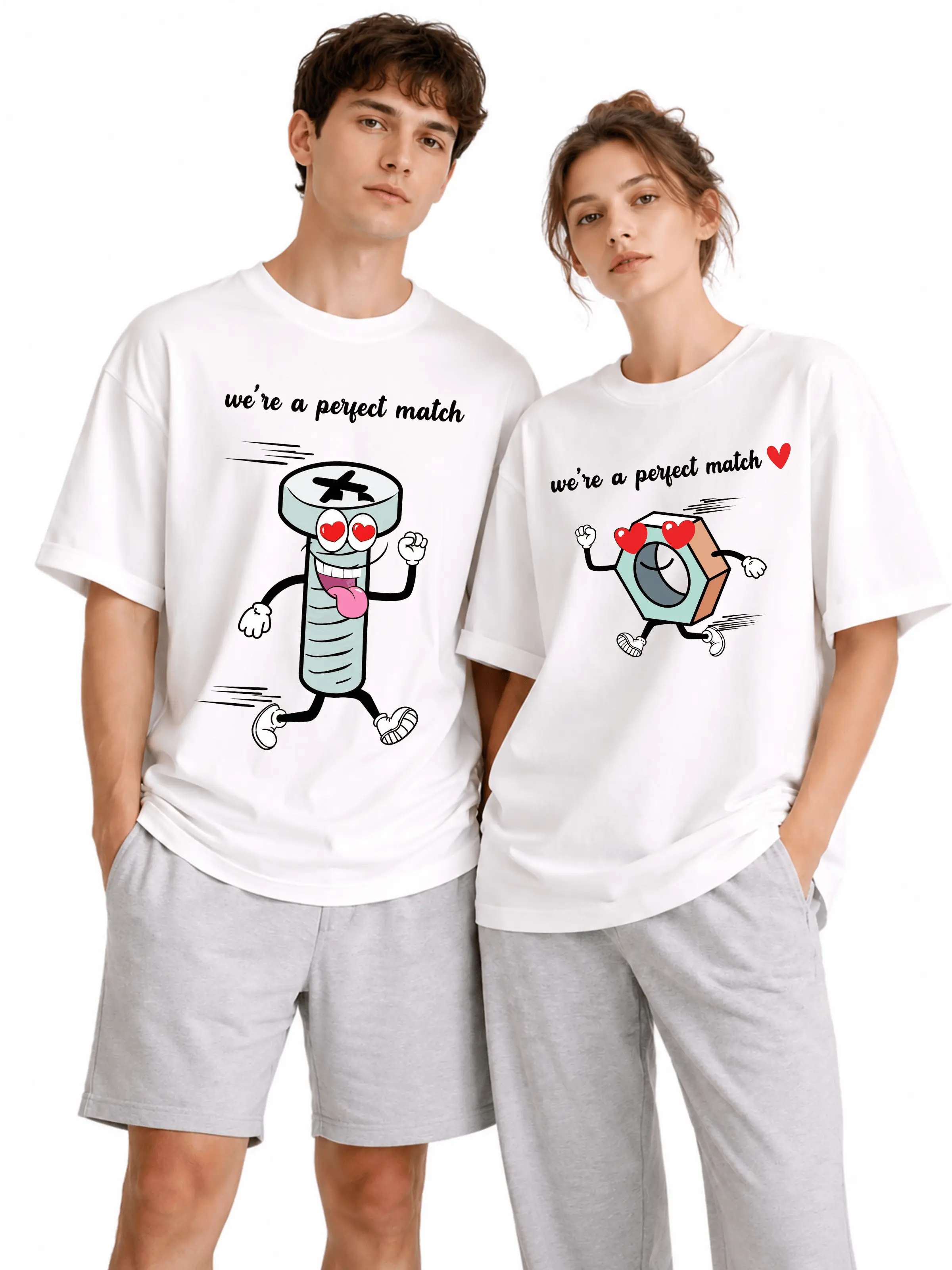 Couples Matching Graphic T-Shirt, Unisex Funny Casual Short Sleeve Cotton Tee for Husband and Wife, Shortsleeve, Humorous, Crew Neck