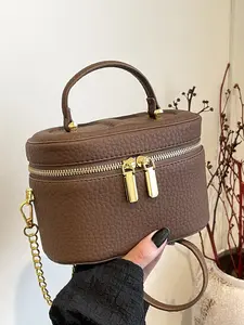 Simple  exquisite lychee pattern handbag, double gold zipper with chain shoulder crossbody bag, fashionable  practical niche versatile, exquisite ， lipstick box bag, suitable for daily travel, shopping, etc.