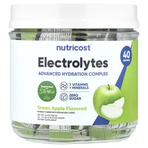 Nutricost Electrolytes, Advanced Hydration Complex, Green Apple , 40 Stick Packs, 0.1 oz (4 g) Each