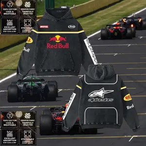 Retro Red Alpinestars Racing Washed Hoodie MotoGP World Champion Enthusiast Apparel Streetwear Akrapovic Shoei Helmet Racing Team Super Motorsports Clothing Riders Motocross Off-Road Dirt Bike Fan Gear Cotton For Moto Fan