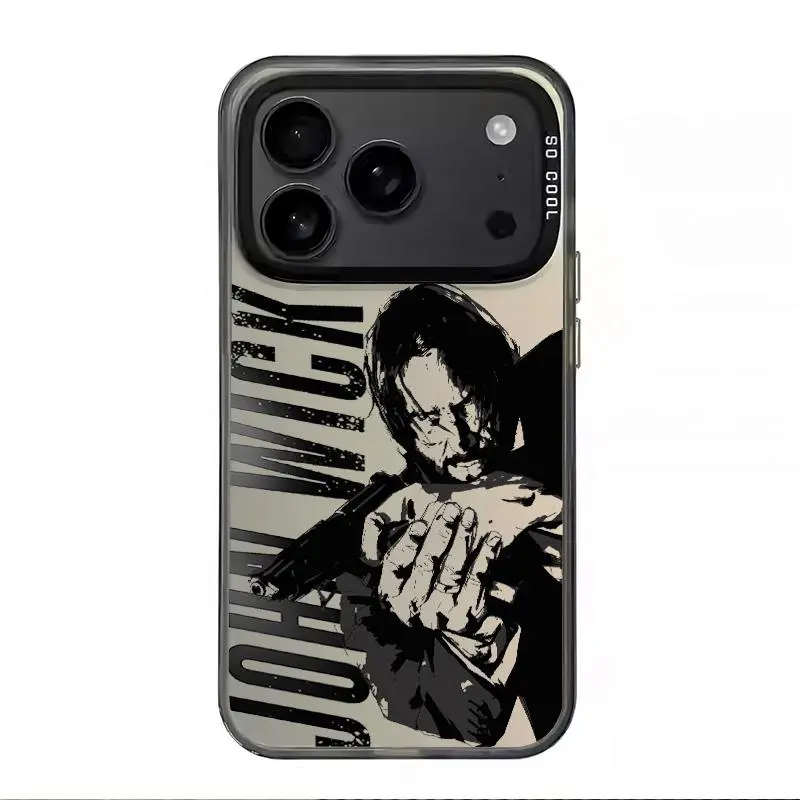 JOHN WICK TPU&PC Phone Case Gray/White Base&Shockproof TPU Frame for iPhone 7 8 X XS 11 12 13 14 15 16 17 E SE4 PRO MAX PLUS AIR Luxury Fashionable Touch Gift Shockproof Drop-Proof Full Protection Cover Cases KW0128
