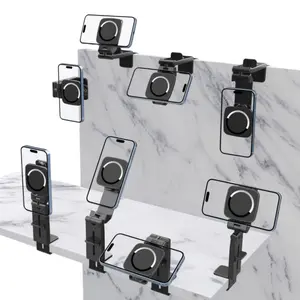 Multifunctional Foldable Magnetic Phone Mount For Magsafe, 360° Rotation Portable Travel Magnet Phone Stand Holder Securely Attaches to Airplane Tray Table Desk, Universal for Desk Computer Screen Hands-Free Streaming Watching Movies Video During Flights