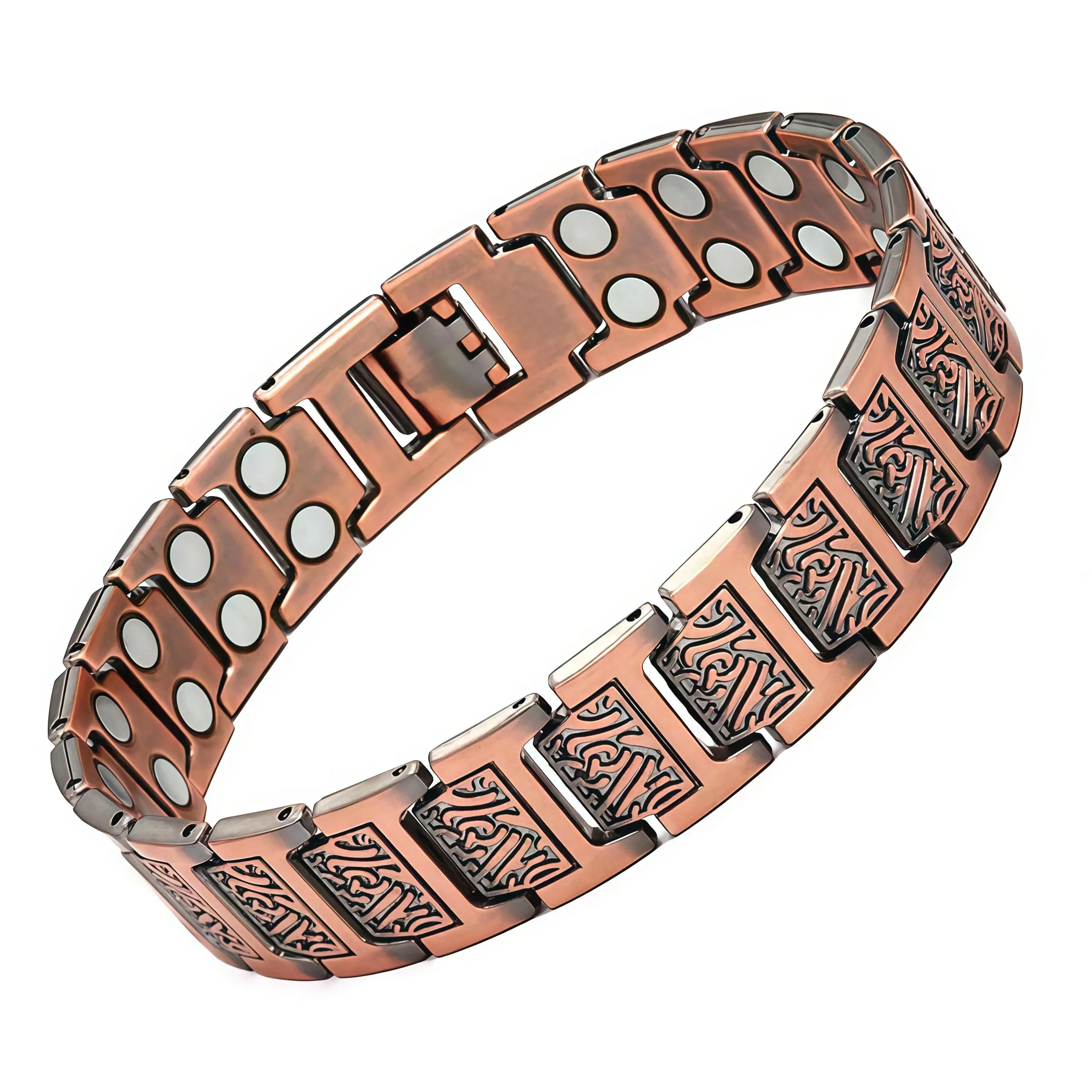 Men's Vintage Pure Copper Cuff Bracelet with Double Row Magnetic Stones, Adjustable Classic Jewelry for Daily Casual Wear, Retro, Christmas