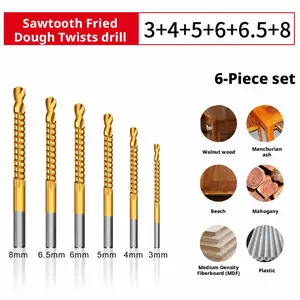 Drill and Saw Combo Twist Drill Bit Set for Electric Drills, 6pcs High-Speed Steel Multi-Function Metal and Woodworking Grooving Serrated Drill,Plastic Metal Wood Hole