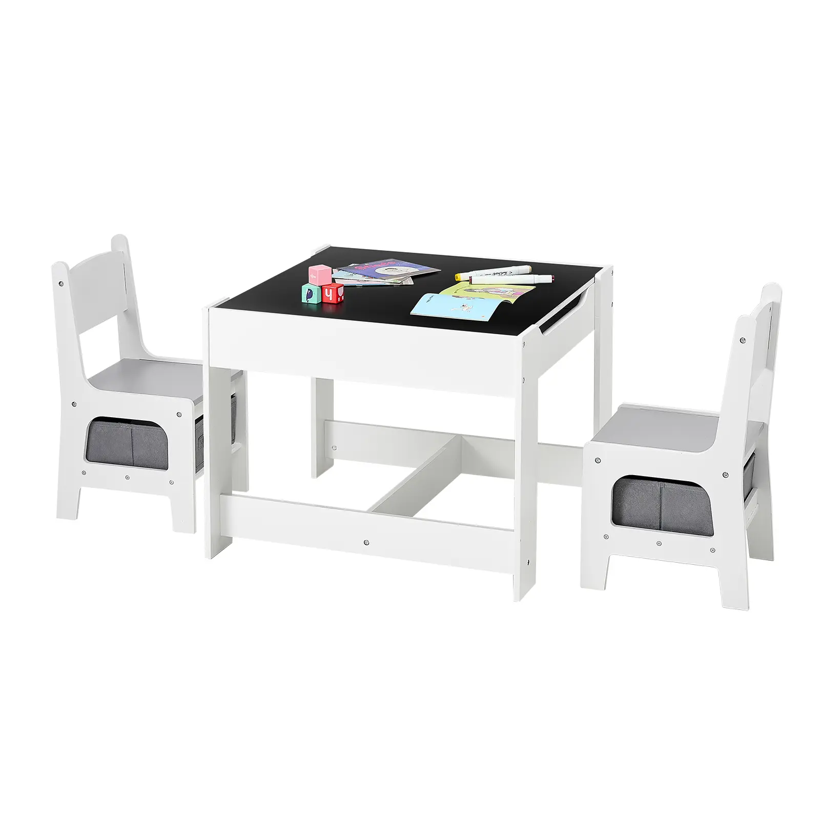 【SummerFinds】VEVOR Kids Table and 2 Chairs Set, Toddler Table and Chair Set with Storage Space under the Table, Cloth Storage Box under the Chairs, Wooden Desk for Art, Craft, Reading, Learning, Drawing, White