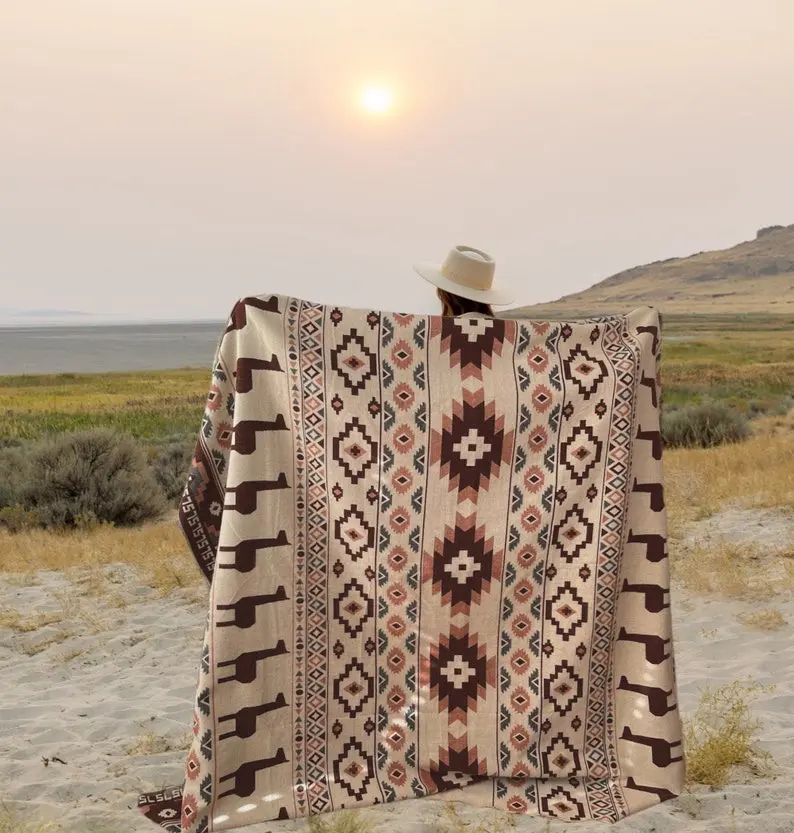 Alpaca Wool Handmade Blanket Reversible Eco-Friendly Queen Throw Travel Gift for Her Unique Tribal Pattern
