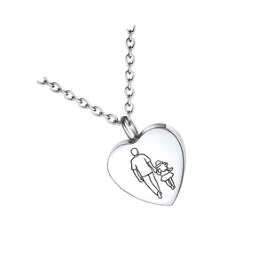 Engravable Heart Charm Necklace For Father Daughter Connection Impermeable Untarnished