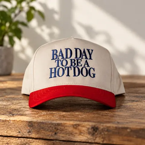 Bad Day to Be a Hot Dog Embroidered Baseball Cap Fourth of July Hat for Her Him Summer Funny Trendy Unisex Cotton Twill 6-Panel Snapback Adjustable