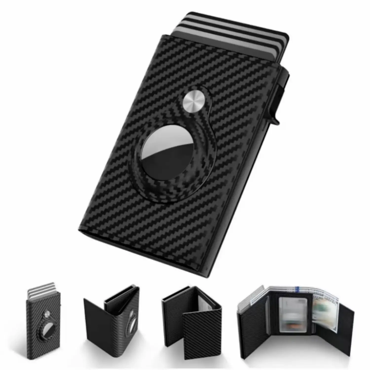 Mens Smart Wallet with Airtag Holder, New Year's Gift, Birthday Gift, Gift for Men, Gift for Dad, Husband,Leather, Slim, Carbon Fiber, Minimalist -9-1