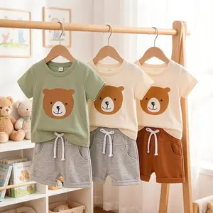 Adorable Baby Boy Bear Tee & Shorts Set - Cozy Toddler Outfit for Summer Play