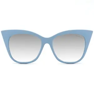 Venice Cateye Blue Silver Trendy Beach Eyewear Square Sunglasses with Silver Lens and Free Carrying Case
