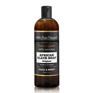 It's Pure Natural African Black Soap Original Face & Body Wash 16oz - Clear Even & Glowing Skin Naturally - 100% Natural, No Harsh Chemicals, Suitable for Sensitive Skin Made in Ghana