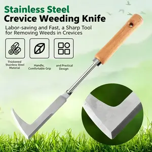 2026 Crack Weeder Tool , lawn mower tools Stainless Steel Manual Grass Puller with Beech Wood Handle for Sidewalk Driveways Patio Paver Narrow and Wall Gaps Garden summerwins